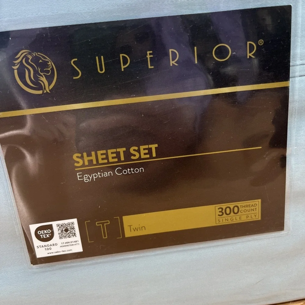 Superior Egyptian Cotton Solid 300 Thread Count TWIN Sheet Set in Light Blue NEW